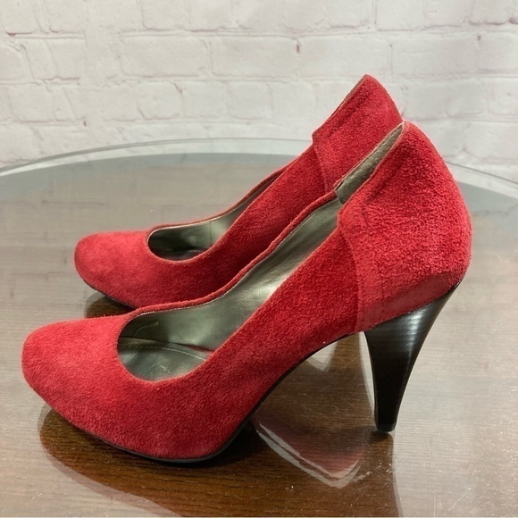 BCBGeneration Red Suede Leather round toe block heel pumps in size 7!new - Picture 16 of 17